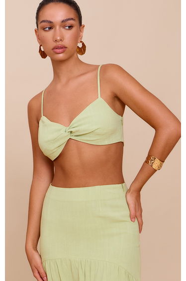 Pale Lime Twist Front Cropped Bralet