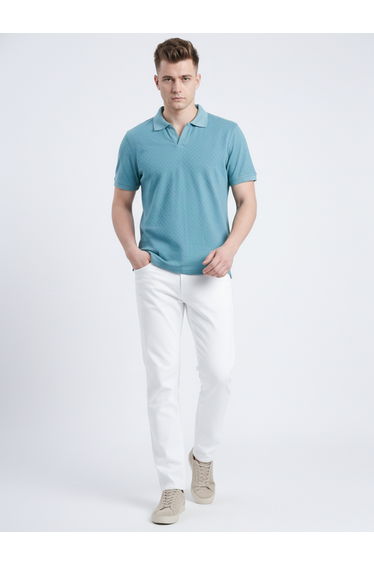 Men Green Textured Short Sleeve Polo