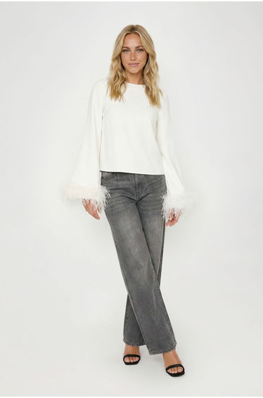 Feather Cuff Blouse - white