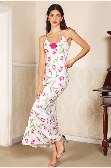Fabienne 3D Flower Sleeveless Maxi Dress