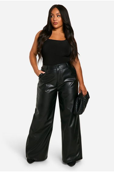 Plus High Waisted Pu Wide Leg Trouser