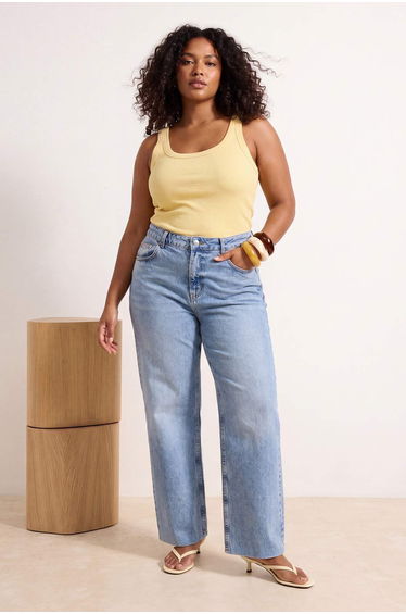 Blue Wide Leg High Waist Comfort Plus Size Jeans