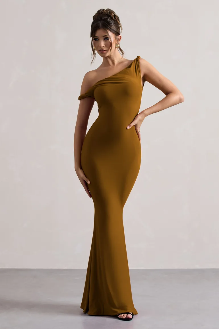 Lita | Golden Brown Twisted Asymmetric Maxi Dress Club L London : Evening  Dresses : VogaCloset Qatar