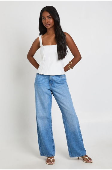 Square Neck Bandage Corset Top - white