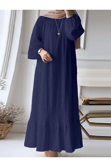 Women Navy Blue Textured Cuffed Sleeves Jalabiya