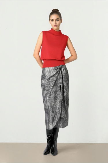 Red Turtleneck Knit Top