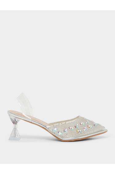 Embellished Transparent Kitten Heel Sandals