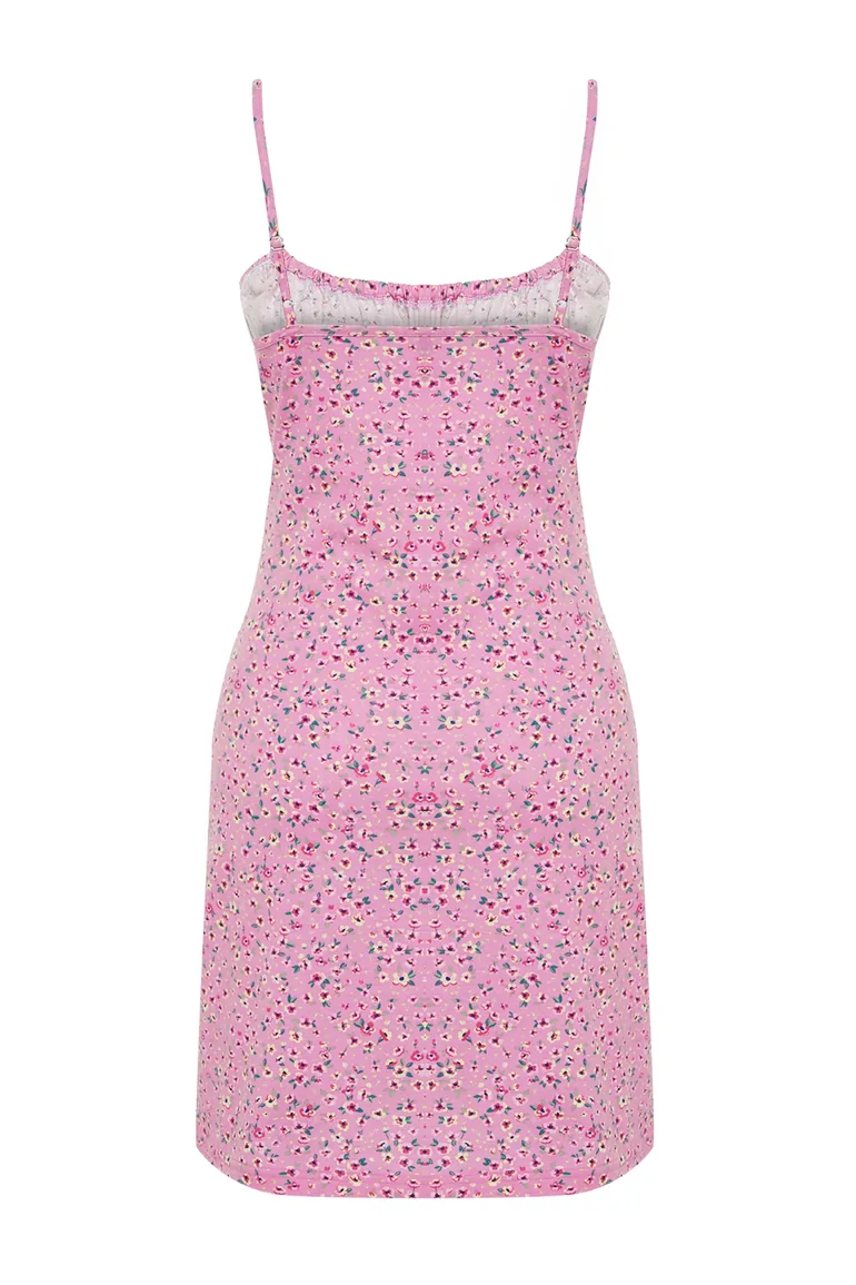 Pink-Multicolor 100% Cotton Floral Single Jersey Knitted Nightgown - 1