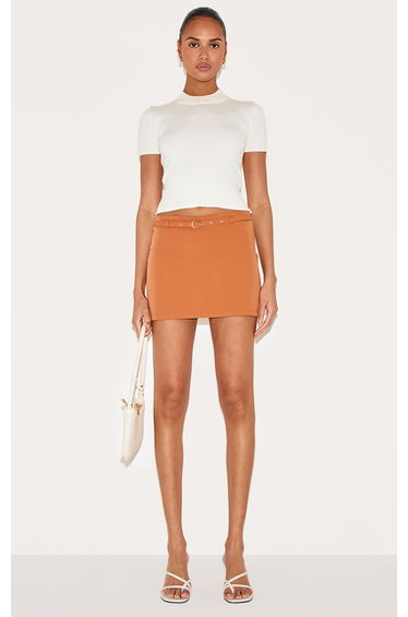 Rust Black Thin Belt Detail Tailored Mini Skirt