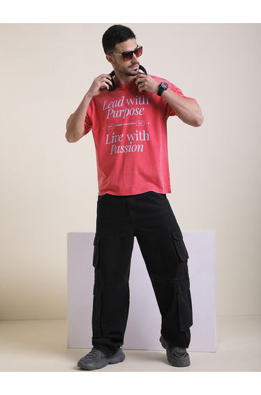 Men Oversized Acid Wash Printed T-Shirt