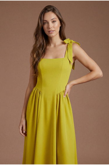 Sleeveless Crepe Midi Dress With Bow Detail Straps