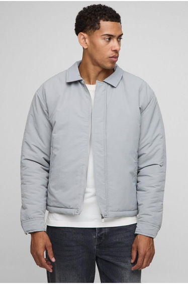 Boxy Fit Peached Crinkle Nylon Coach Jacket - grey