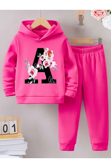 Girl Graphic Print Hoodie with Pants Set