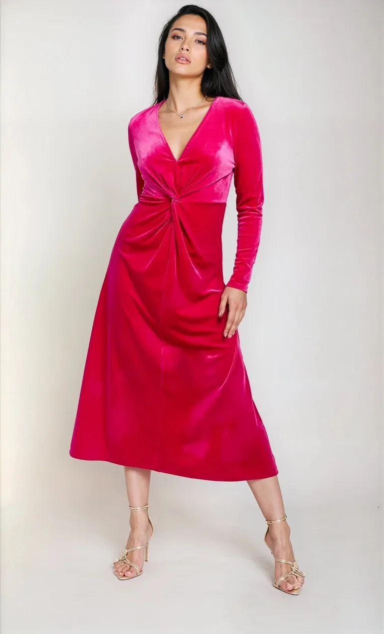 Shop Pink Velvet Knot Detail Midaxi Dress by Vogue Williams Online in  Bahrain