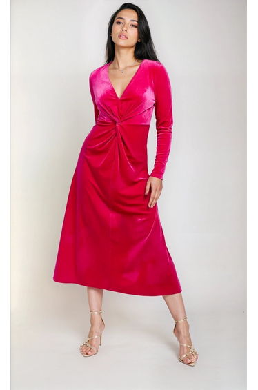 Pink Velvet Knot Detail Midaxi Dress by Vogue Williams