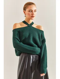 Women's Cross Strap Knitwear Sweater - 1