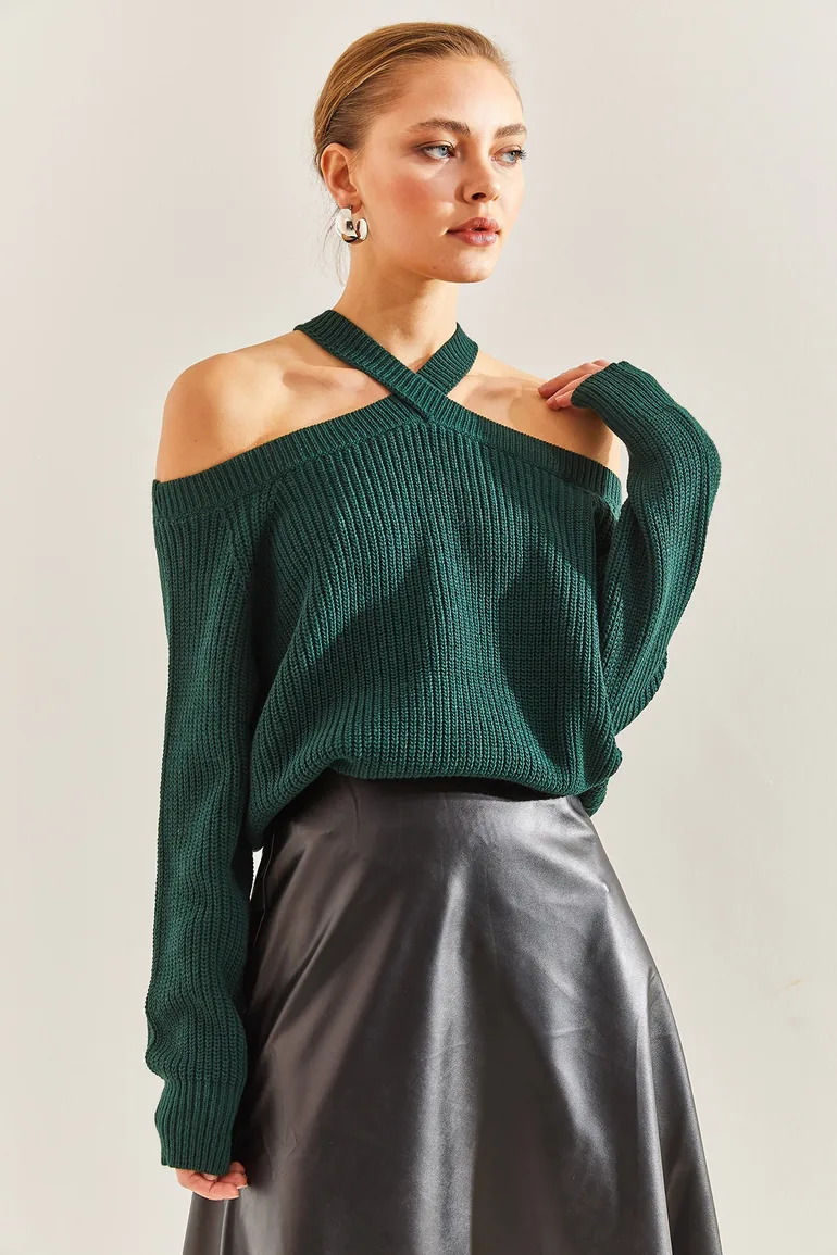 Women's Cross Strap Knitwear Sweater - 5