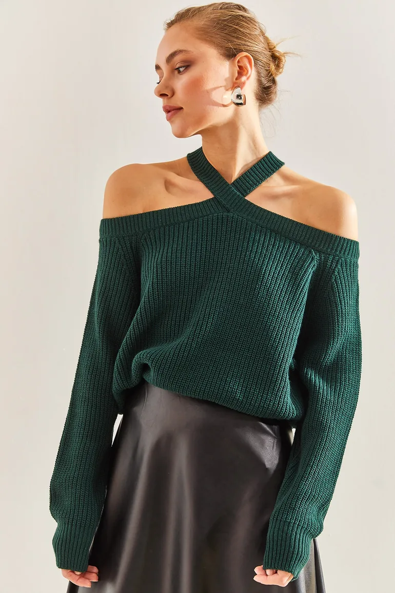Women's Cross Strap Knitwear Sweater - 2