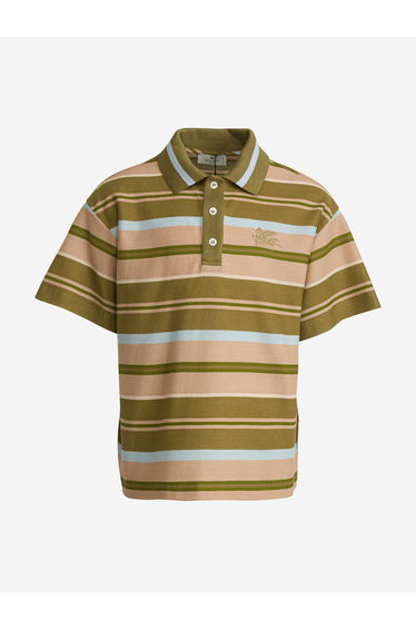 Boys Striped Polo Shirt in Green