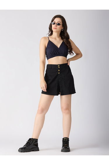 Black Stretchable Regular Fit Skorts