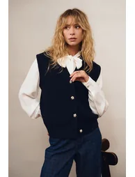 Sleeveless V-Neck Cardigan - 1
