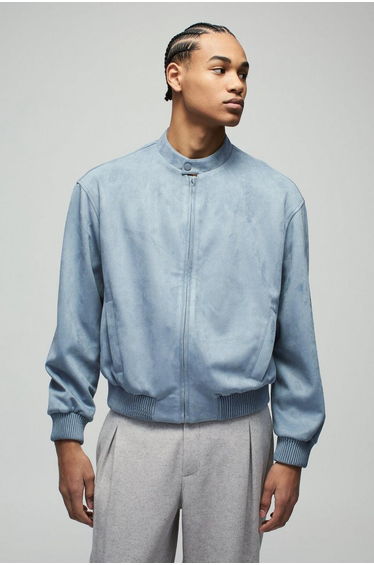 Boxy Faux Suede Bomber Jacket