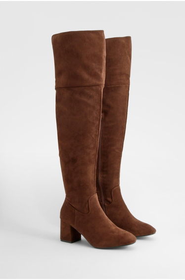 Block Heel Over The Knee High Boots - chocolate