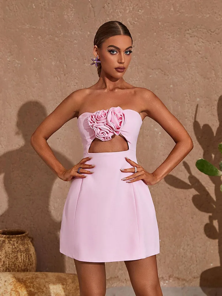 Kinsley Strapless Cutout Mini Dress In Pink - 2