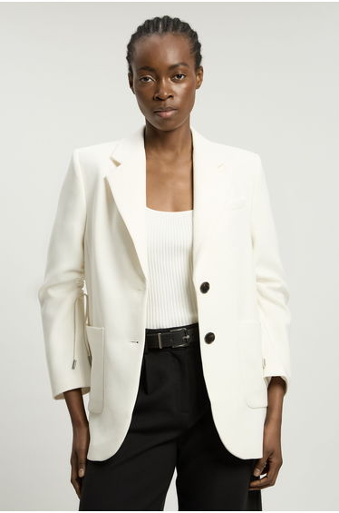 Compact Stretch Ruched Sleeve Detail Single Breasted Blazer