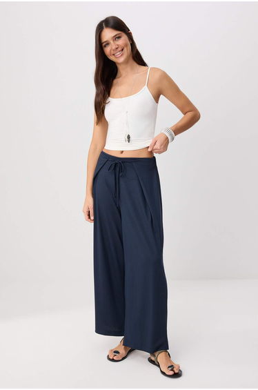 Anthracite Wide Leg Regular Waist Long Interlock Knitted Trousers