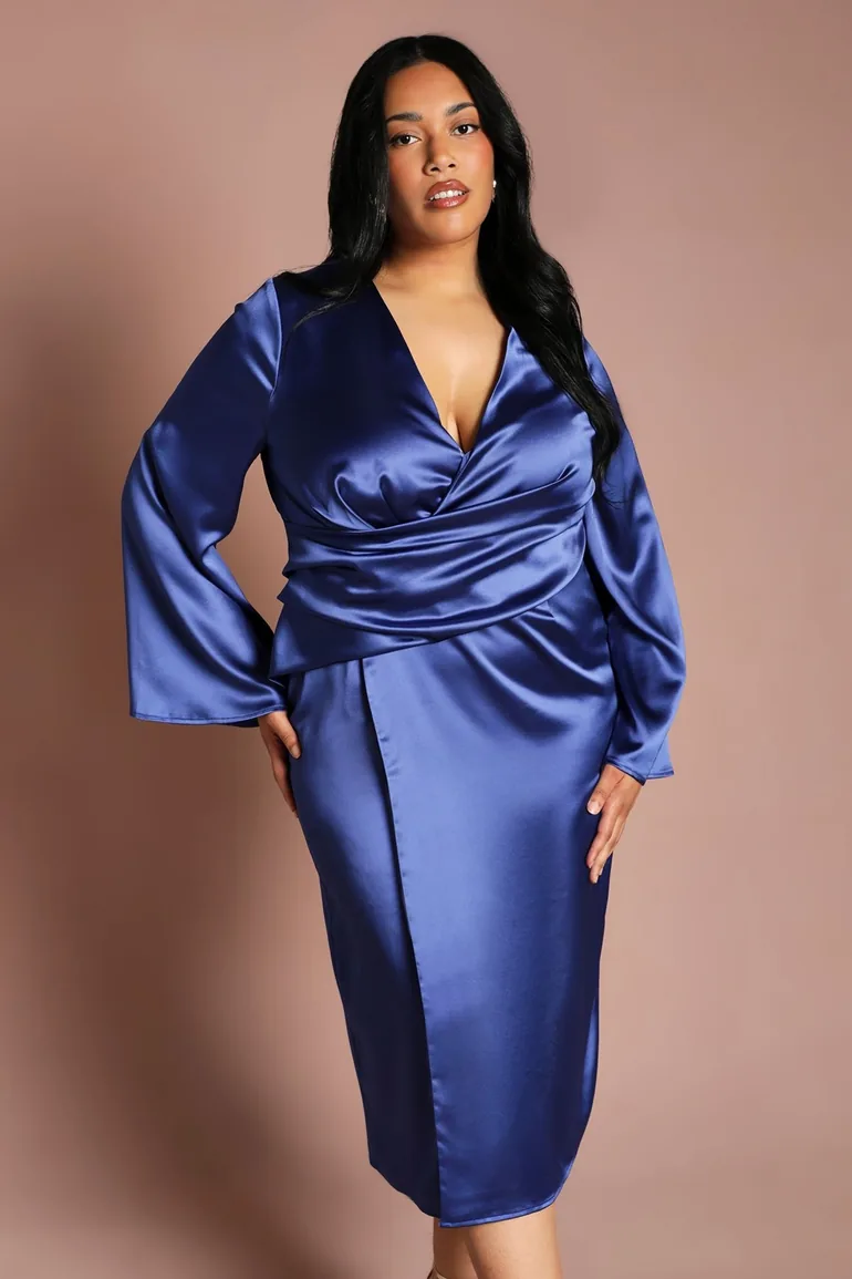 plus size satin wrap dress Plus Size Sapphire Garden Satin Dress