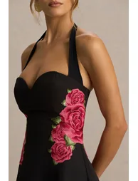 Tillie | Black Halter-Neck Midi Dress - 2