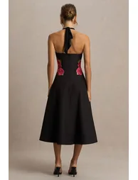 Tillie | Black Halter-Neck Midi Dress - 1