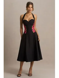 Tillie | Black Halter-Neck Midi Dress - 4