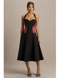 Tillie | Black Halter-Neck Midi Dress - 3