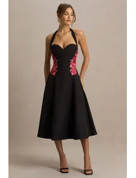 Tillie | Black Halter-Neck Midi Dress