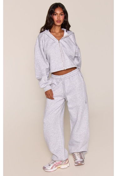 Ash Grey Drawstring Hem Zip Up Hoodie