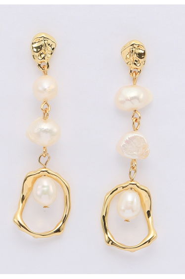 Geometric Freshwater Pearl Drop Earrings