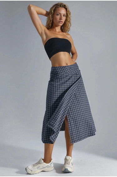 High Waist Plaid Midi Skirt