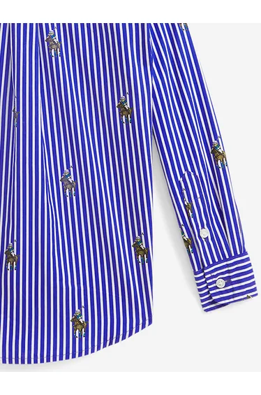 Ralph Lauren Boys Equestrian Bear Stripe Shirt in Blue