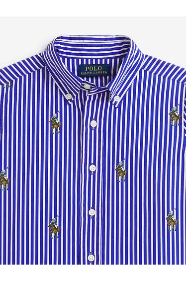 Ralph Lauren Boys Equestrian Bear Stripe Shirt in Blue