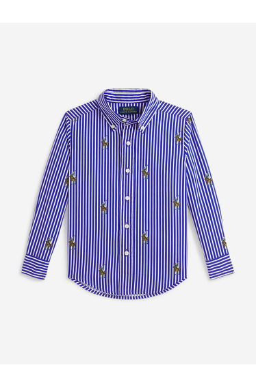 Ralph Lauren Boys Equestrian Bear Stripe Shirt in Blue