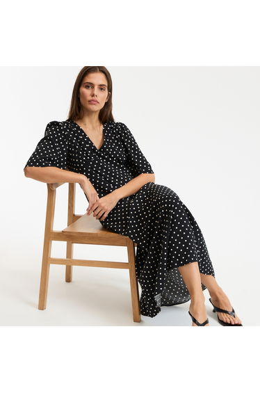 Polka Dot Maxi Dress with Short Sleeves