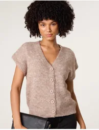Button Front Knitted Short Sleeved Cardigan - 2