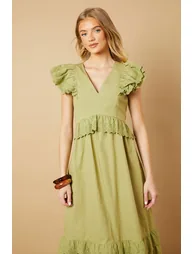 Broderie Panel Ruffle Maxi Dress - 1