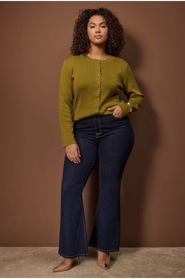 Wardrobe essentials olive green button detailed cotton basic knit cardigan