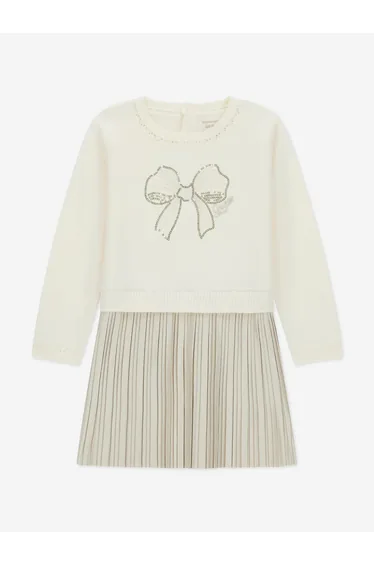 Guess Girls Mixed Fabric Dress in Ivory