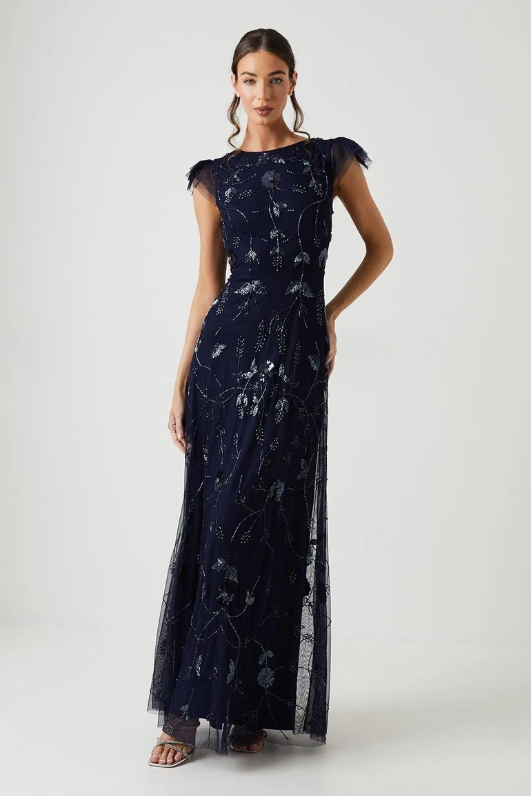 off the shoulder navy bridesmaid dress Satin Dark Navy Blue Off The Shoulder Wedding Guest Dress main image 0