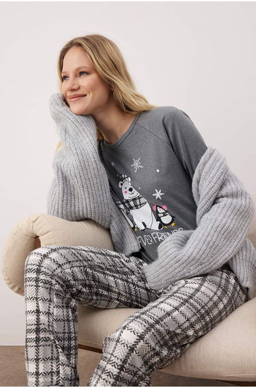 Smoky Soft Cotton Plaid Knitted Pajamas Set THMAW22PT0395