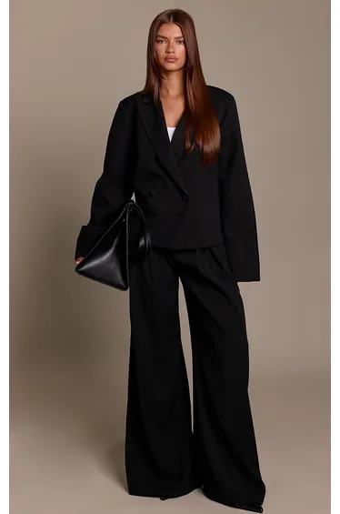 Black Pleated Wide Leg Trousers Co-ord